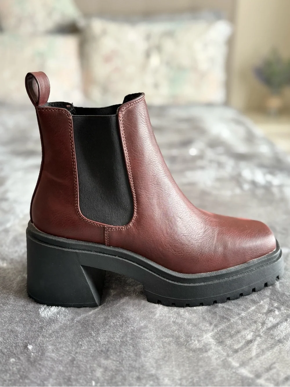 Madden Girl Triumph Boots Size 9M Chocolate Square Toe Chunky Heel Grunge EUC